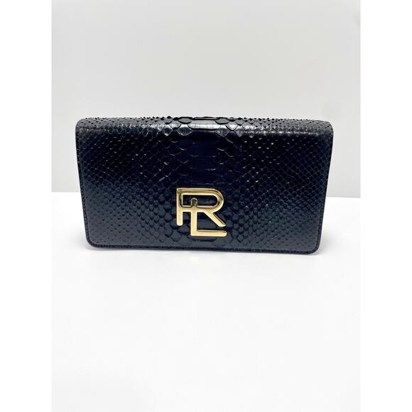 Ralph Lauren Python Clutch Bag Exotic Black Gold - Picture 2 of 15